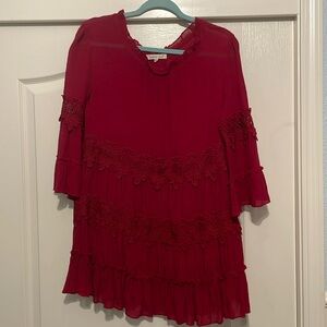 Indigo Soul blouse. Beautiful deep bread with lace detailing.